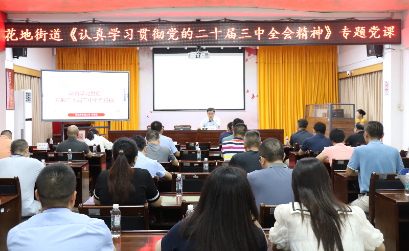9月13日上午，花地街道召開《認真學習貫徹黨的二十屆三中全會精神》專題黨課學習活動，街道黨工委書記甘偉俊授課.png